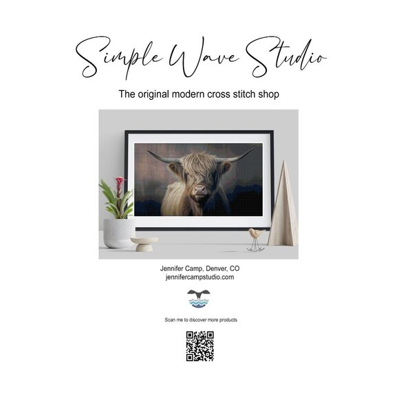 Highland Cow Full Cover‎ Landscape Counted Cross Stitch Leaflet Chart - Picture 1 of 4